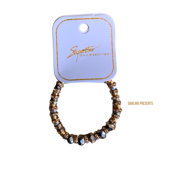 CRYSTAL BEADED STRETCH BRACELET WOMEN COLOR GOLD SIZE OS - Picture 1 of 3